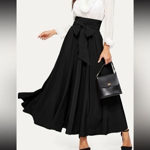 Boho high waisted zip back belted swing maxi skirt